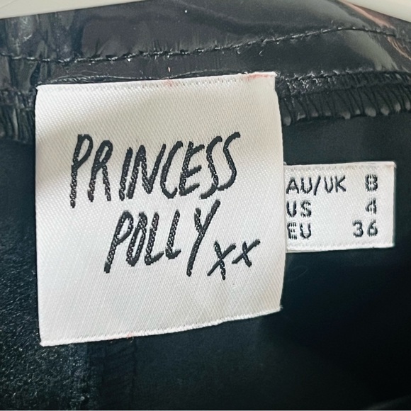 Princess Polly Black Leather Trousers Glossy High Waisted Pants Zip Up Closure - Picture 6 of 8